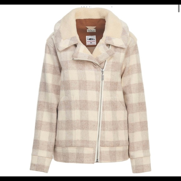 Woolrich Mill Wool Sherpa moto jacket beige plaid - Picture 7 of 7